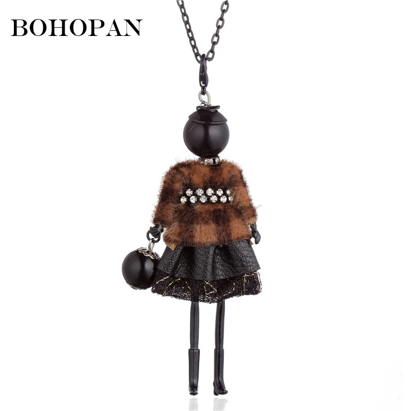 

New Doll Necklace Women Feather Lace Skirt Black Alloy Pendants Necklaces Long Sweater Chain Charm Jewelry Party Gifts Collar
