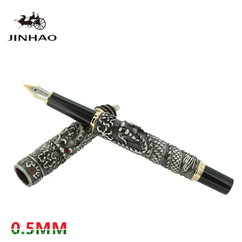 

JinHao Double Dragon Jewelry Luxury Fountain Pen Vintage Tower 18KGP 0.5MM Nib Ink Pens Writing Office Supplies Gift