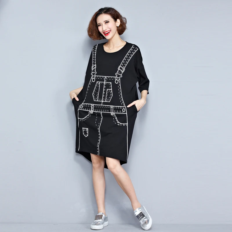 Летнее джинсовое платье с бретельками 4XL 5XL черная футболка Поддельные 2 шт. жира