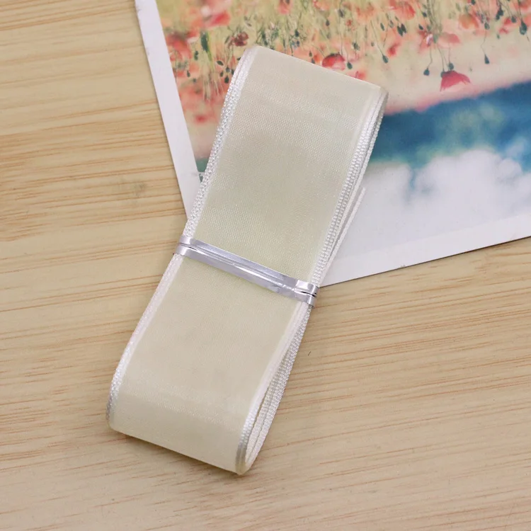 beige 1 м/лот 25 мм Снежная пряжа органза ленты искусственный шелк ленты DIY Скрапбукинг материал свадебные ручной работы аксессуары для волос - Цвет: beige