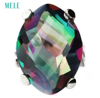natural mystic quarts silver ring irregular shape in 18mm24mm multi color special and fashion