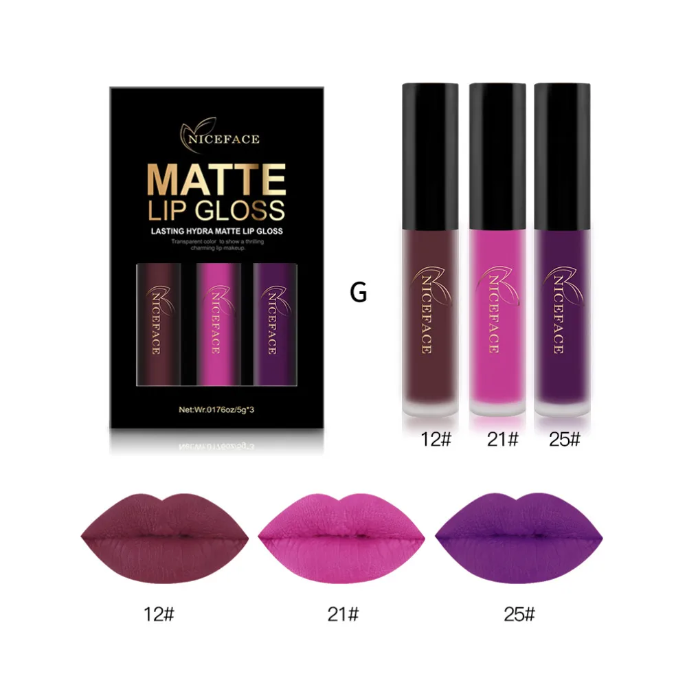 Набор матовых блесков для губ 3 цвета водостойкая помада длинная-Искусственная