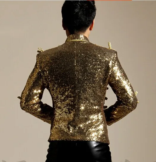 Новинка 2017 модная мужская куртка пальто с золотыми блестками и бахромой