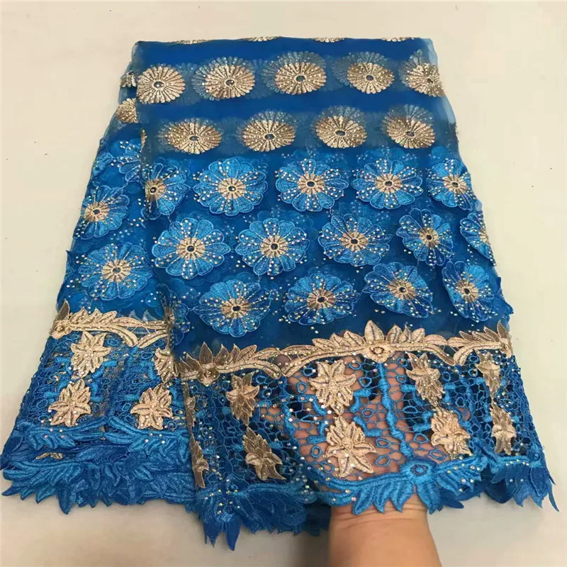 Синие африканские кружевные ткани 5 ярдов Белый гипюр кружевная ткань 2018 Высокое