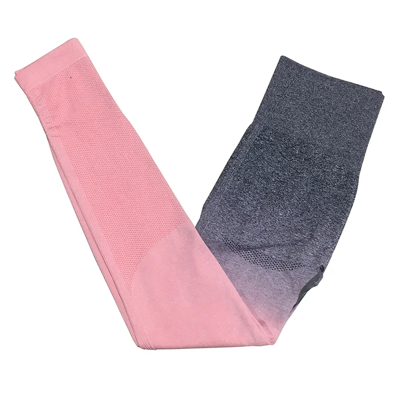 BlackArachnia, комплект для йоги, 2 предмета, тренировочный костюм для женщин, одежда для спортзала, градиентная бесшовная спортивная одежда, леггинсы с высокой талией+ сексуальный топ, комплект - Цвет: 1111 Pant Peach Gray