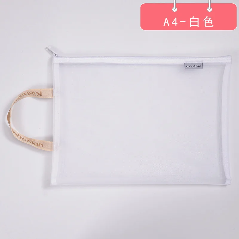A4- white Одноцветная Сумка для документов формата А4, А5, прозрачная сумка для хранения на молнии, сумка для хранения ручек, карманная папка, офисные и школьные принадлежности - Цвет: A4- white