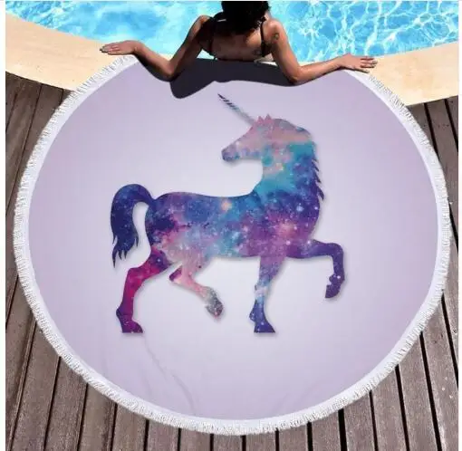 Новое поступление большое круглое пляжное полотенце единорог с кисточкой для
