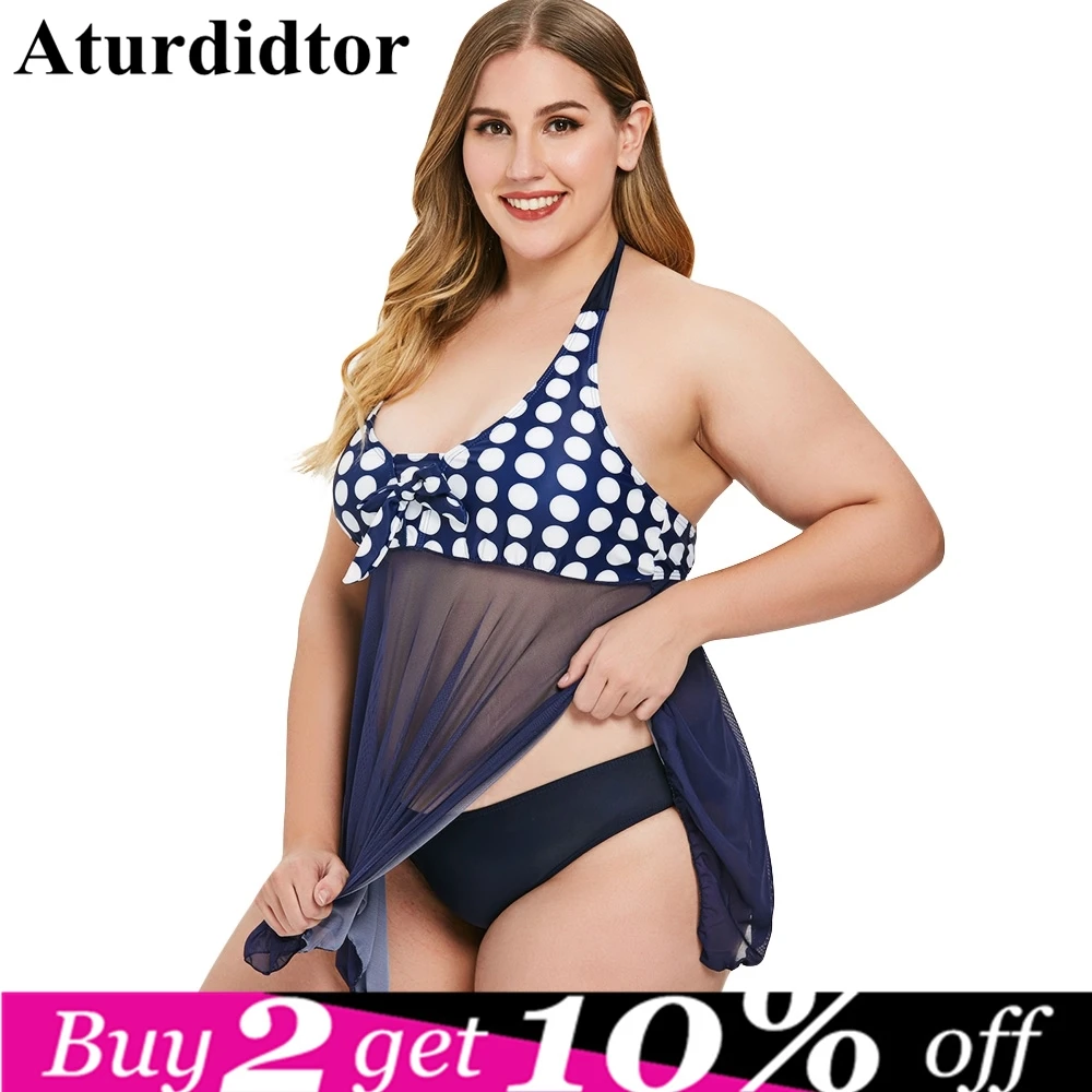 Комплект Танкини с асимметричным подолом и принтом через шею купальник большого