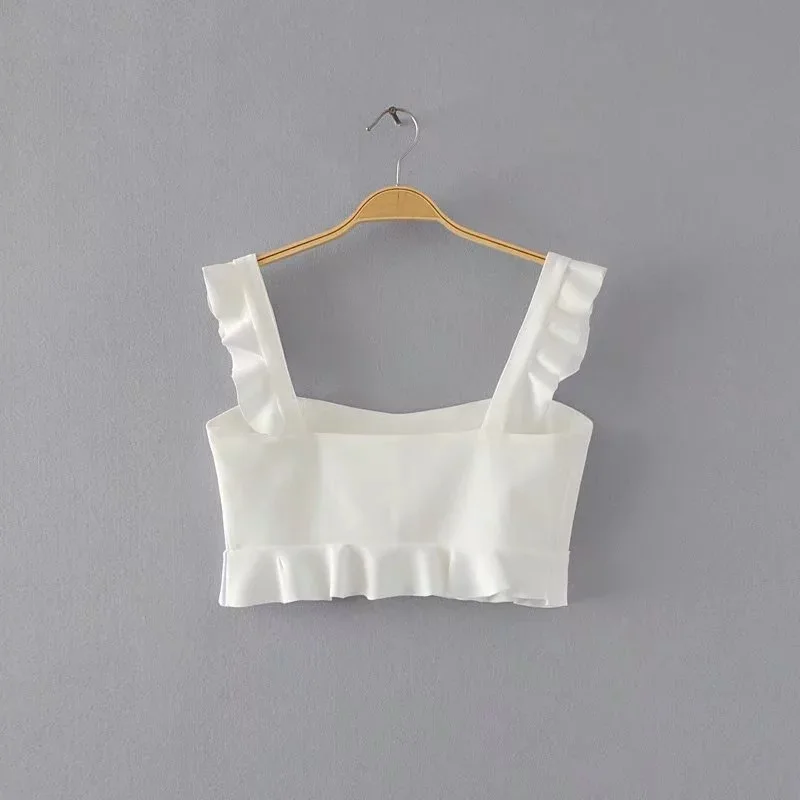 Кроп-топ женский короткий кружевной с оборками и открытым животом | Женская