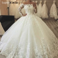 superkimjo long sleeve 3d flowers boho wedding dresses bridal gown 2020 robe de mariee lace applique bridal dresses for women