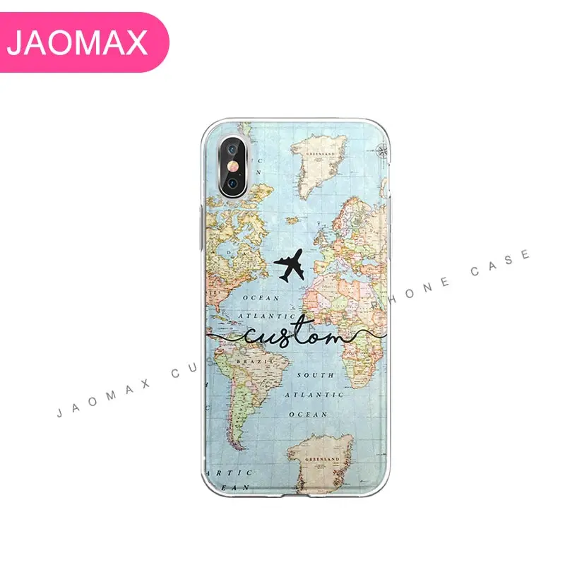 Jaomax персонализированный пользовательское имя мира чехол "карта" для iPhone 11 7Plus Xs Max SE 5S X 8 6s Xr прозрачный силиконовый чехол с цветами и сердцем - Цвет: NameMap