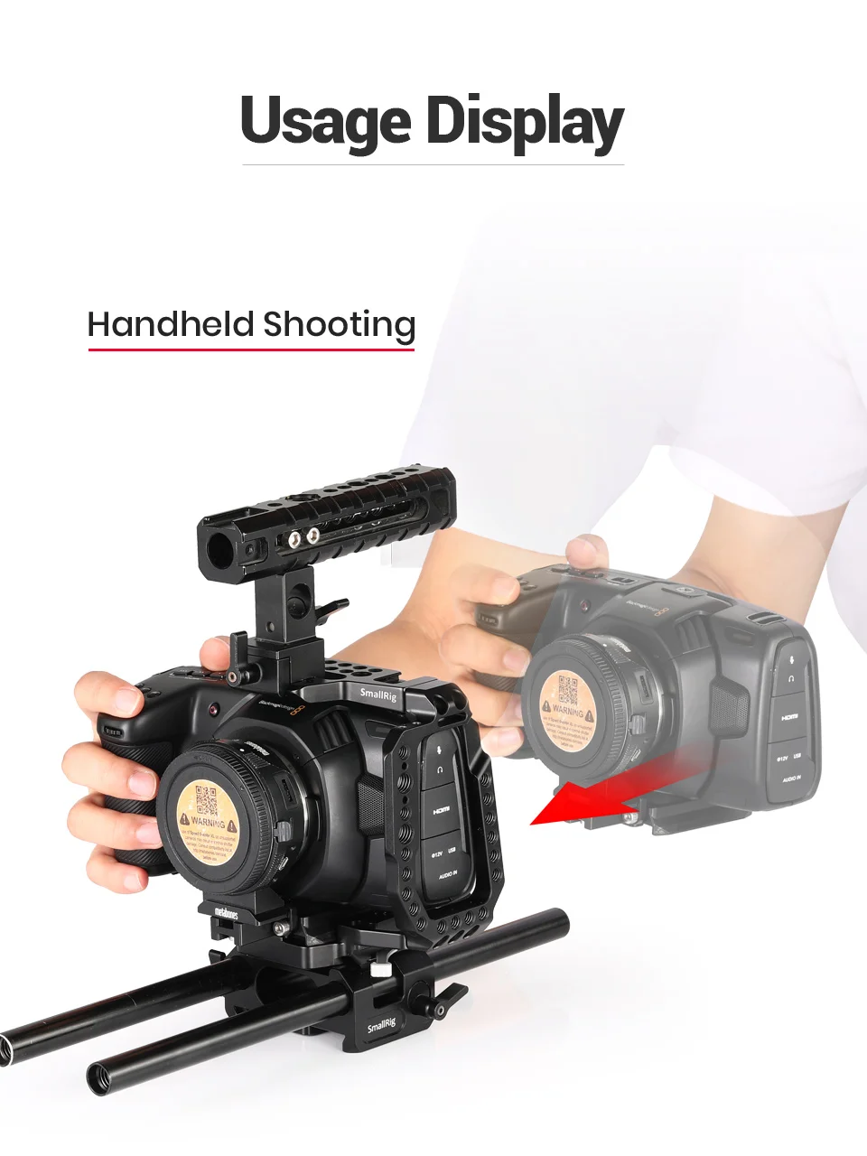 SmallRig QR Половина Клетка для Blackmagic Дизайн Карманный кинотеатр камера BMPCC 4K 6K со встроенной Manfrotto 501PL пластина NATO Rail-2255