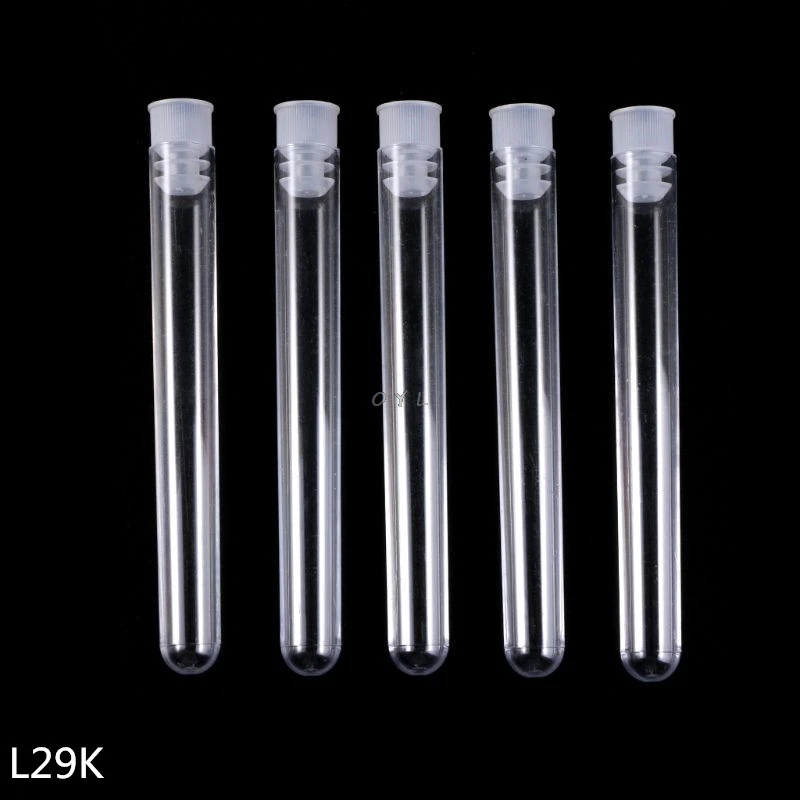 50Pcs/Pack 12x100mm Transparent Laboratory Clear Plastic Test Tubes Vials With Push Caps School Lab Supplies