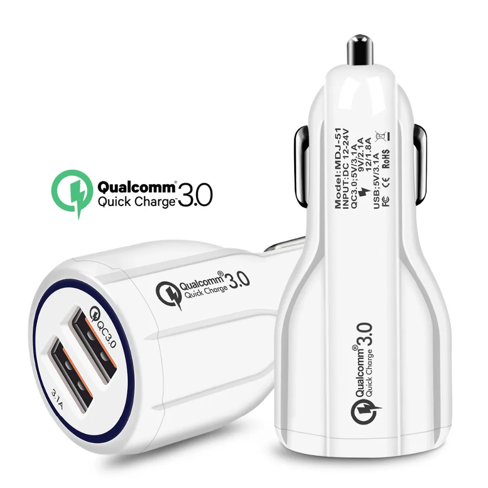Автомобильное зарядное устройство QC 3 0 с двумя портами USB быстрая зарядка 1 а для