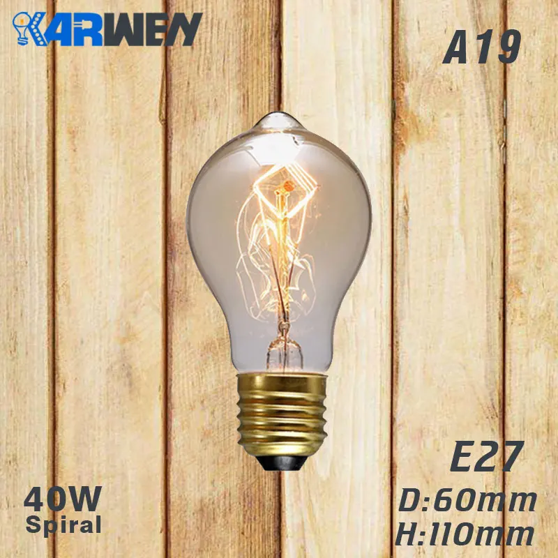 A19 spirai Эдисон лампы E27 лампа накаливания Ретро лампа 40W 220V ST64 A19 T45 T10 G80 G95 Античная Винтаж лампа Эдисона лампа накаливания светильник лампочка - Цвет: A19 spirai