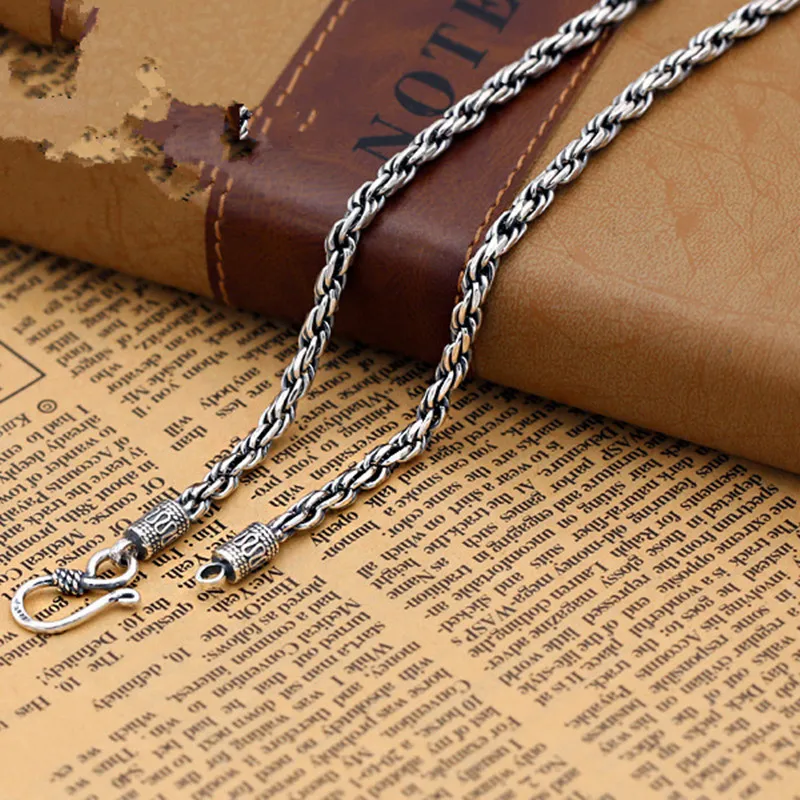 38g 100% Real Pure 925 Sterling Silver Initial Necklace 4MM Thickness Chain Men Gift Thai silver CHarms Choker long necklace | Украшения и