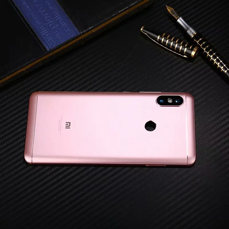 Корпус для Xiaomi Redmi Note 5 Pro Note5, металлическая задняя крышка для батареи, запасная часть, чехол с кнопками для объектива - Цвет: Розовый