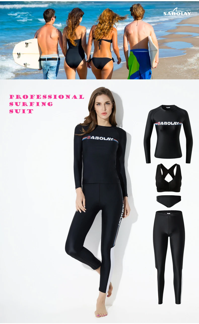 Черный женский спортивный костюм с длинными рукавами, 4 шт., Rashguard, женский костюм для серфинга, плавание, серфинг, Дайвинг
