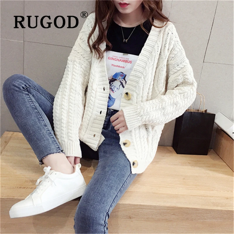 RUGOD Korean ins solid women knitted cardigan Elegant single-breasted loose style steetwear overcoat and sweaters female 2019 |