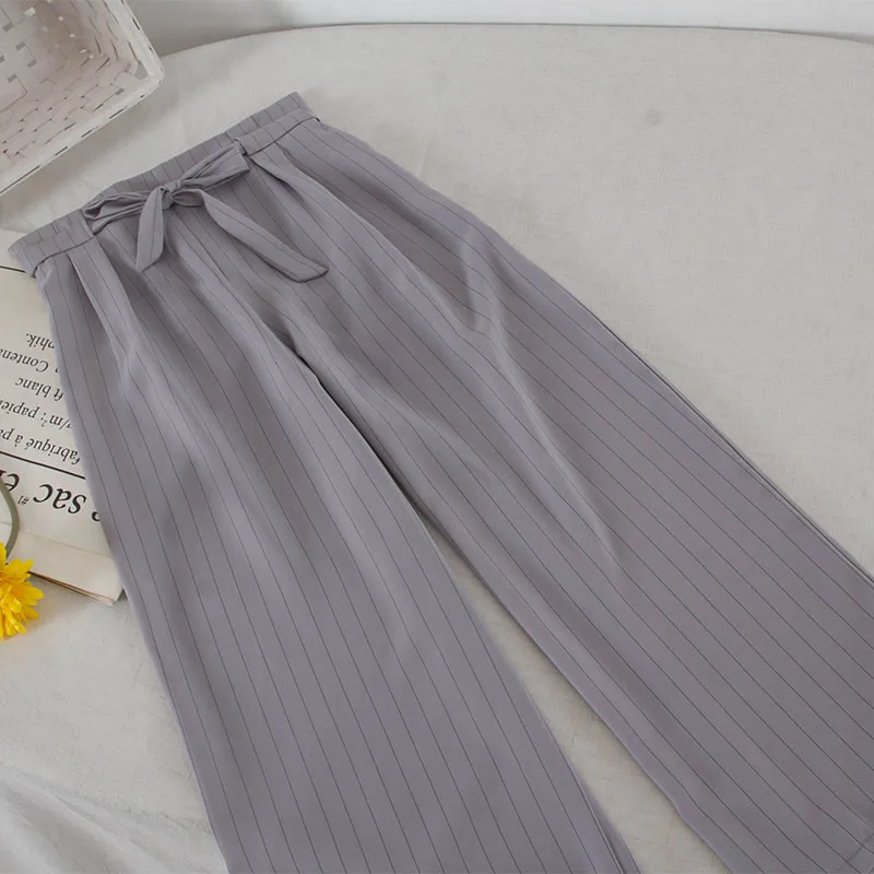 Новинка 2019 г. корейский стиль шнуровка с высокой талией широкие брюки для женщин