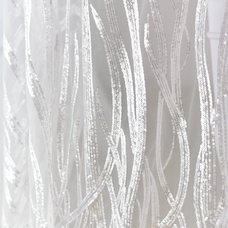 1M/pack Liuzhi pure sequin embroidery lace fabric costumes embroidered mesh stage decoration materials off white | Дом и сад