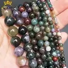 Натуральные круглые индийские Бусы из камня Агата, Гладкие бусины с отверстием для самостоятельного изготовления ювелирных изделий, ожерелье для браслета 15 дюймов, 4681012 мм