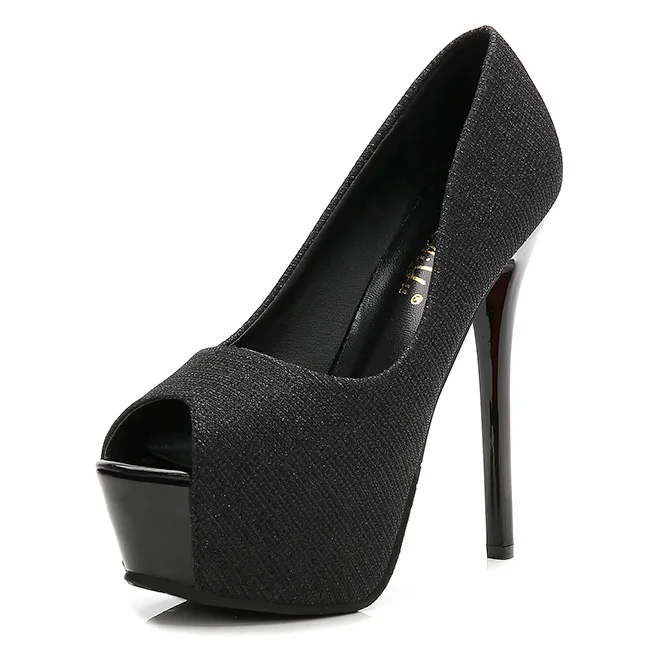 12cm Black Пикантные вечерние туфли-лодочки на высоком каблуке Женская обувь свадебные туфли на платформе и высоком каблуке туфли-лодочки для невесты туфли на шпильке с открытым носком tacones mujer - Цвет: 12cm Black