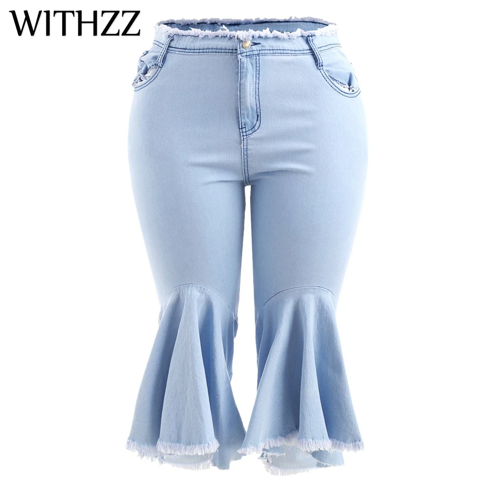Женские джинсы с оборками WITHZZ весенние джинсовые укороченные брюки большие