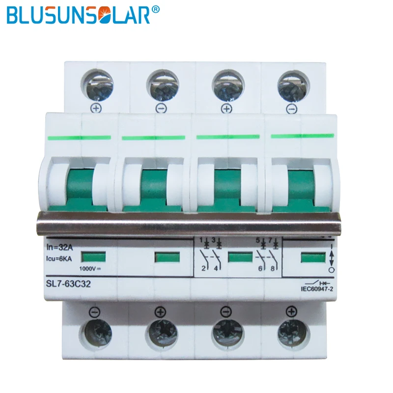 

10 pcs 4P 63A 800V/1000V DC Circuit Breaker for PV Solar Energy Photovoltaic System with C curve Certificated Rail Mounted