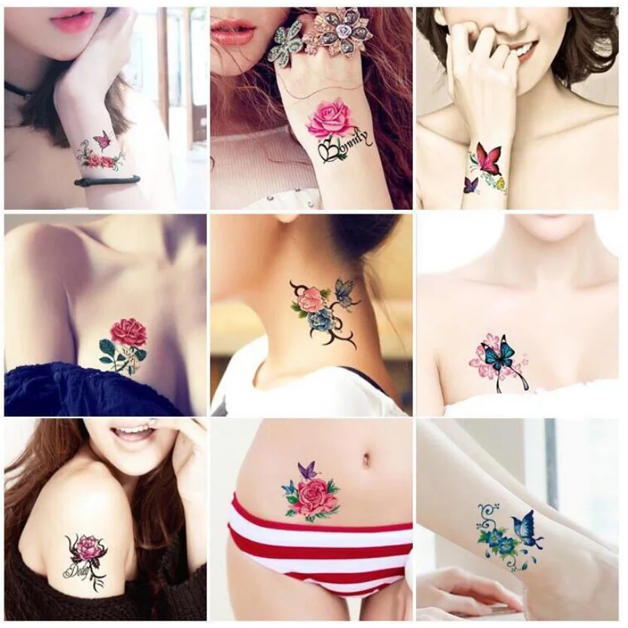 52 шт. временные татуировки Addfavor цветок роза Бабочка искусственные наклейки