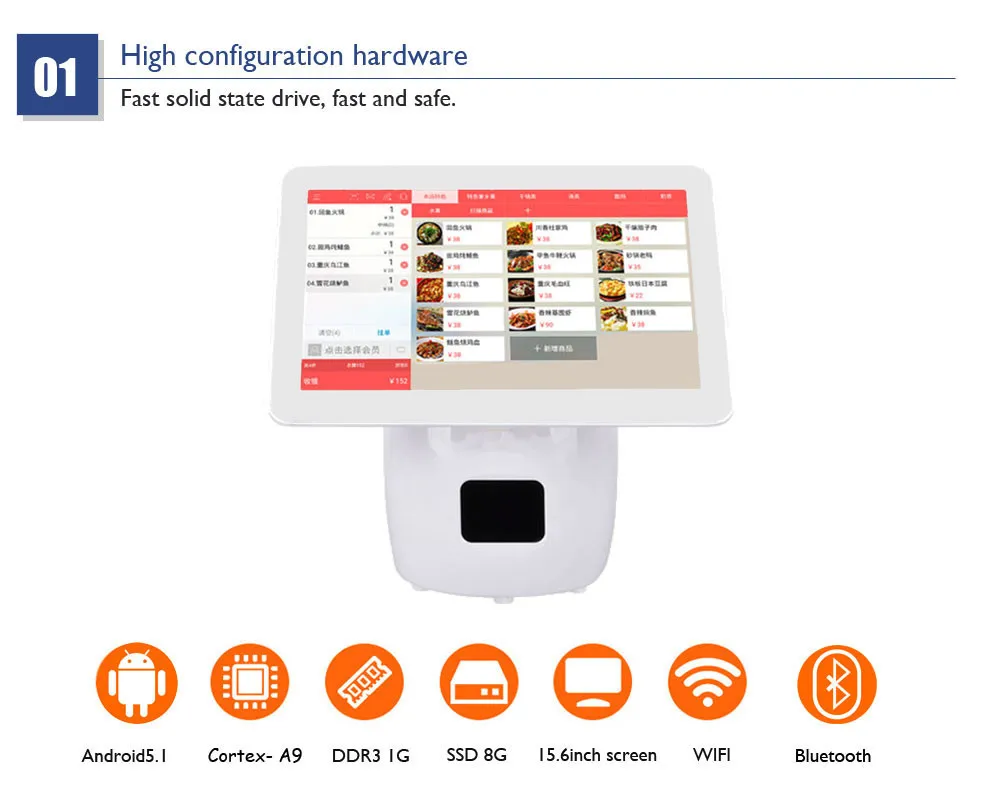 Новейший Android 15 дюймов резистивный сенсорный экран RAM1G SSD8G Android Pos точка продажи со встроенным Bluetooth и wifi для розничной торговли