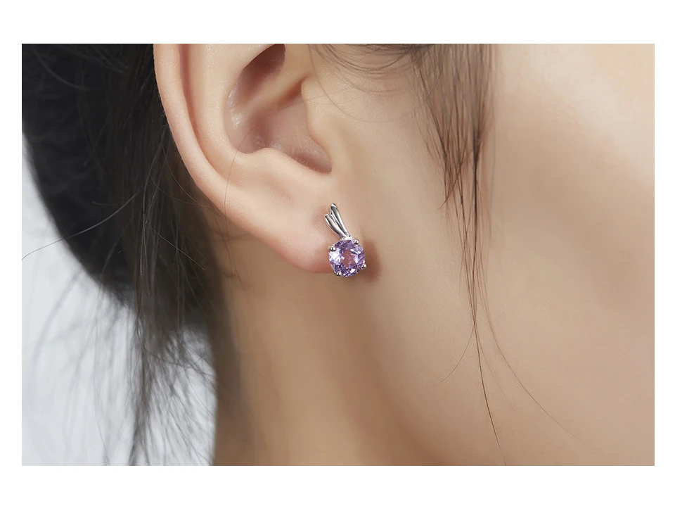 Hutang серьги из серебра 925 Круглый 6 мм натуральный драгоценный камень аметист для Для женщин девочек Великой классический подарок ювелирные изделия крыло дизайн