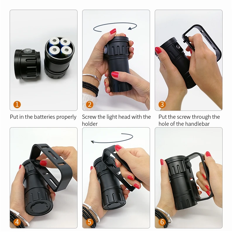 저렴한 스쿠버 다이빙 손전등 XM-L2 수중 사진 조명 18650 W 비디오 램프 LED 스쿠버 사진 조명 랜턴 램프 화이트 레드