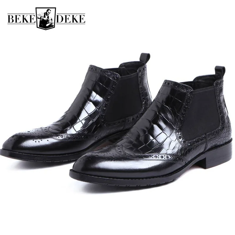 Мужские черные ботинки челси из натуральной кожи с острым носком|Ботинки челси| |