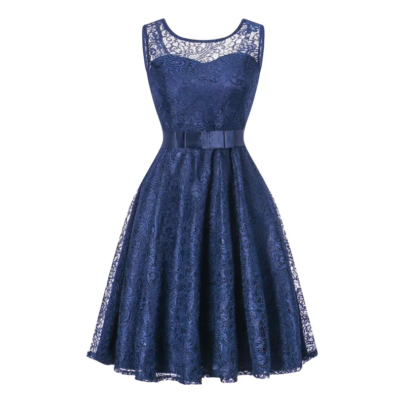 JLI MAY винтажное праздничное синее кружевное платье женская одежда простая без