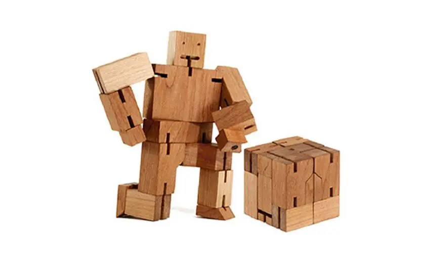 Красный синий розовый деревянный кубик Cubebot робот головоломка Складная сборка