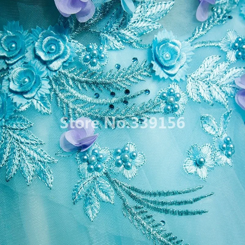 Вышивка Аппликации Slash шеи длинное платье нарядная голубая вуалевое принцессы