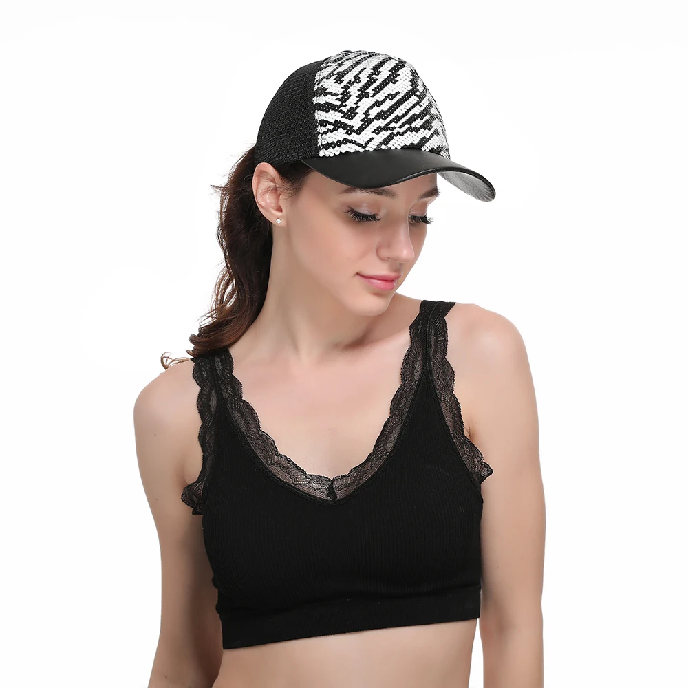 UK Женская и мужская блестящая бейсболки с блестками рисунком зебры Snapback Головные