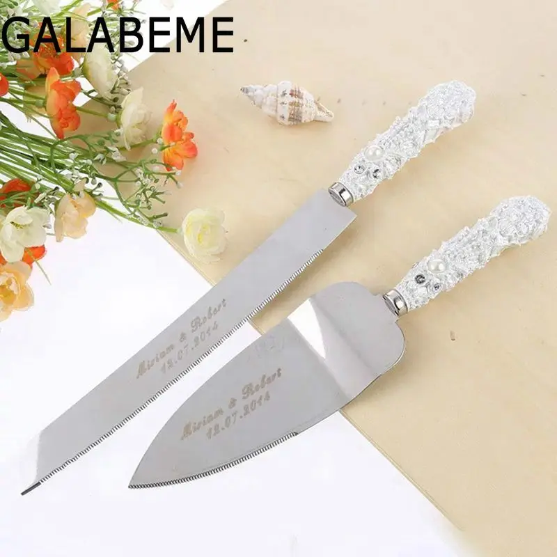 Galabeme 2 шт. персонализированный Свадебный резиновый нож для торта Сервировочный набор заказной торт нож и лопата подарок на день рождения украшение