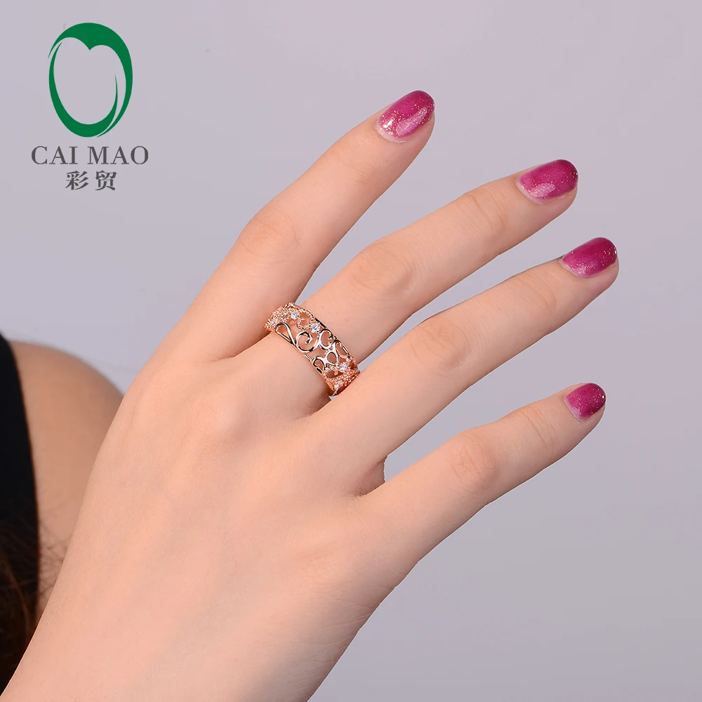 CaiMao 14K розовое золото натуральный Блестящий огранка 0.43ct Бриллиантовая Обручальная Свадебная лента для женщин
