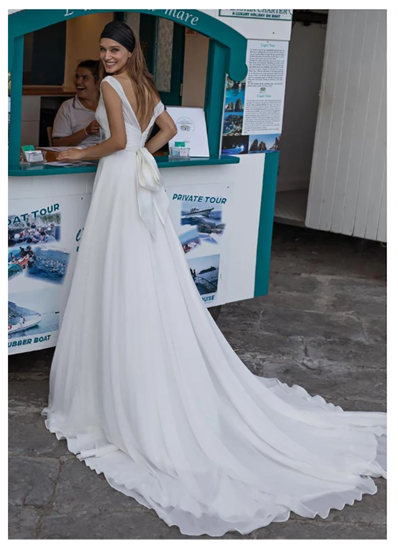 LORIE женское свадебное платье Простой шифон винтажное белое Элегантное в пол |