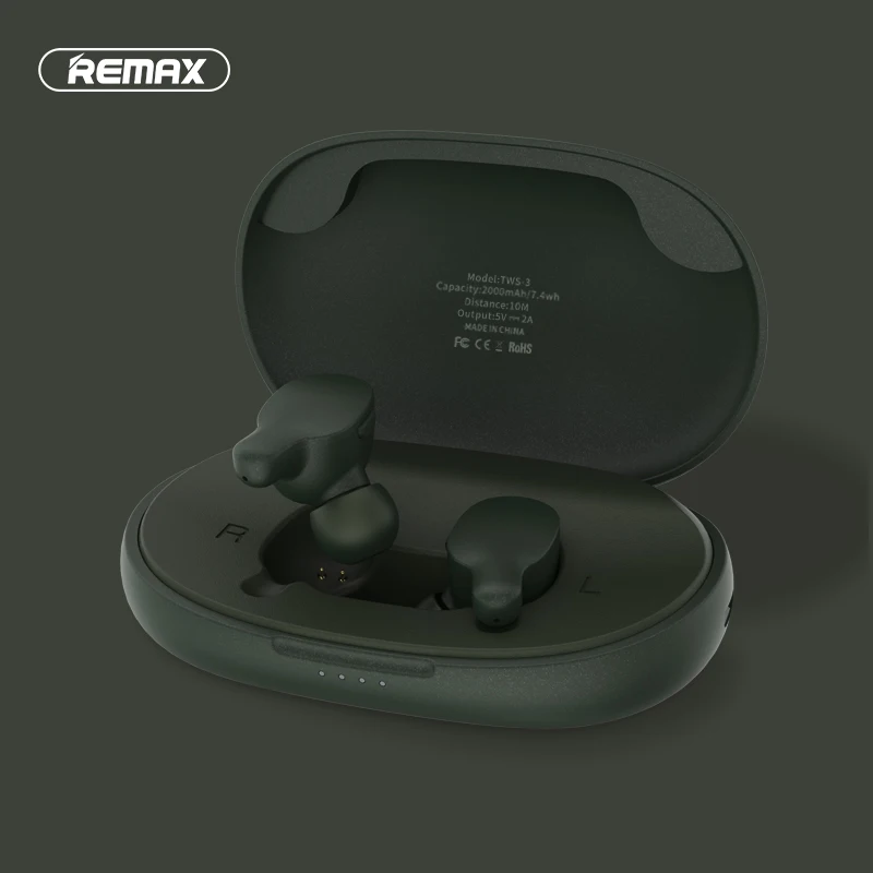 Remax TWS-3, беспроводная гарнитура, Bluetooth, наушники, наушники-близнецы, наушники с зарядным устройством, 2000 мА/ч, внешний аккумулятор для телефона