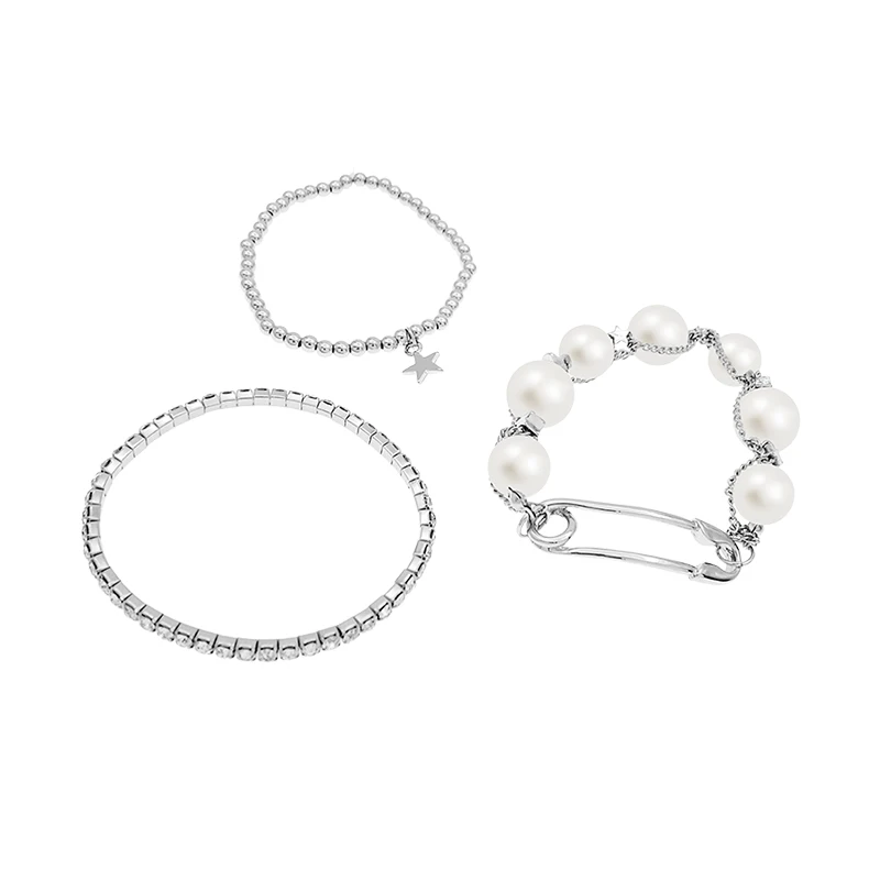 Женский браслет из трех частей с искусственным жемчугом Простой холодным ветром