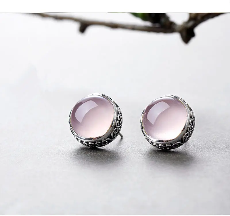 Женские серьги из серебра 100% пробы с натуральным розовым