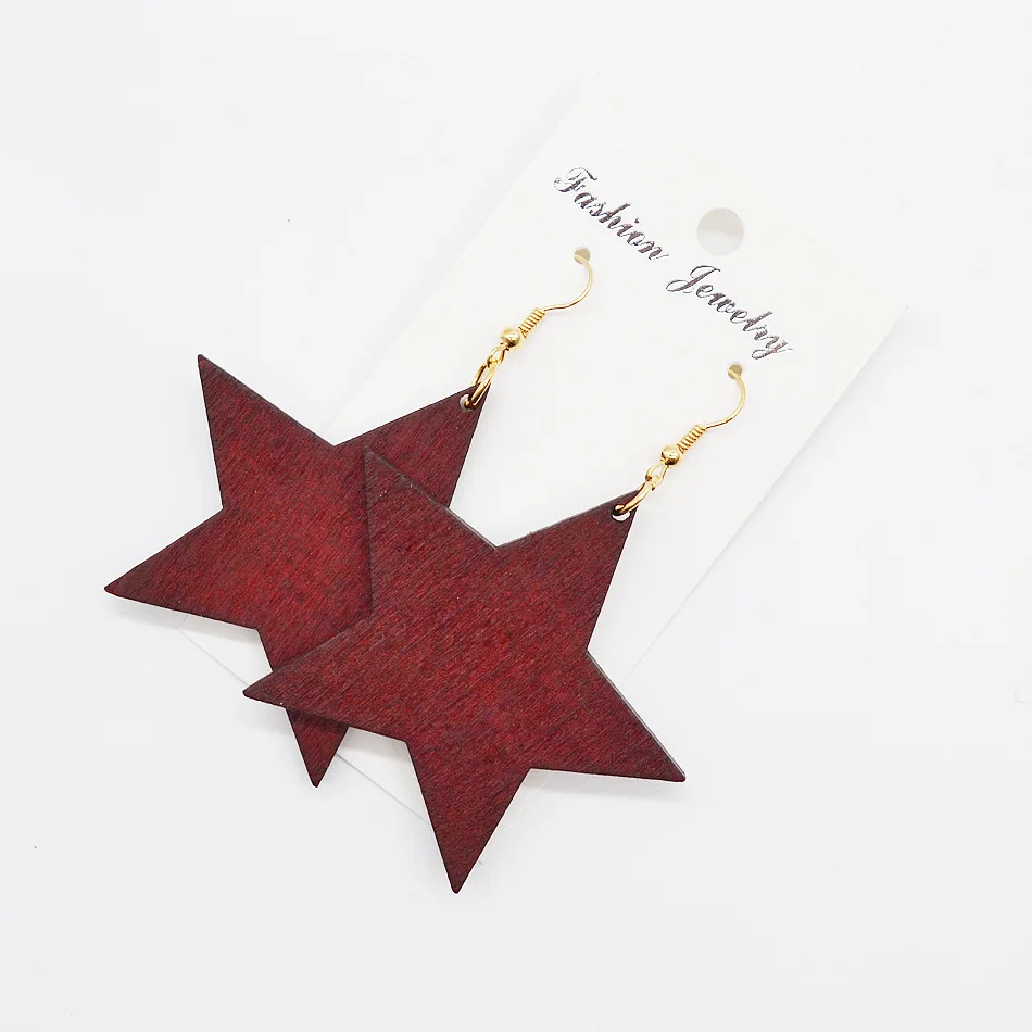 Натуральное дерево и брелоком в форме звезды серьги металлический Ушные крючки
