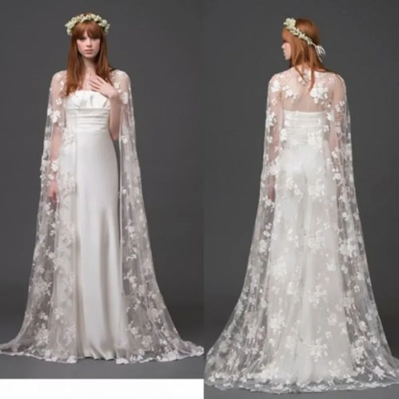 Элегантный топ с кружевной аппликацией свадебная куртка плащ Длинная накидка