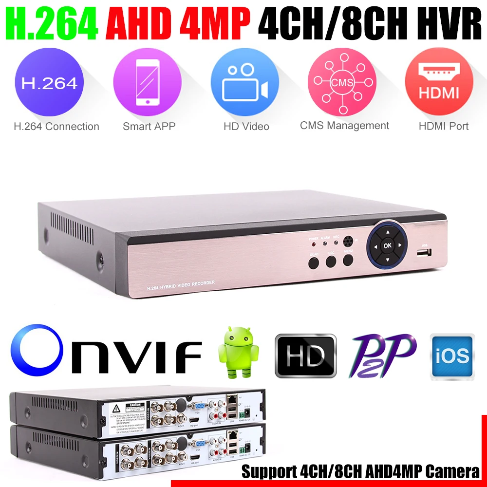 5 в 1 CCTV DVR 4CH 8CH AHD 4MP 3MP 1080P H.264 гибридный видеорегистратор для AHD TVI CVI аналоговая IP камера Onvif2.3