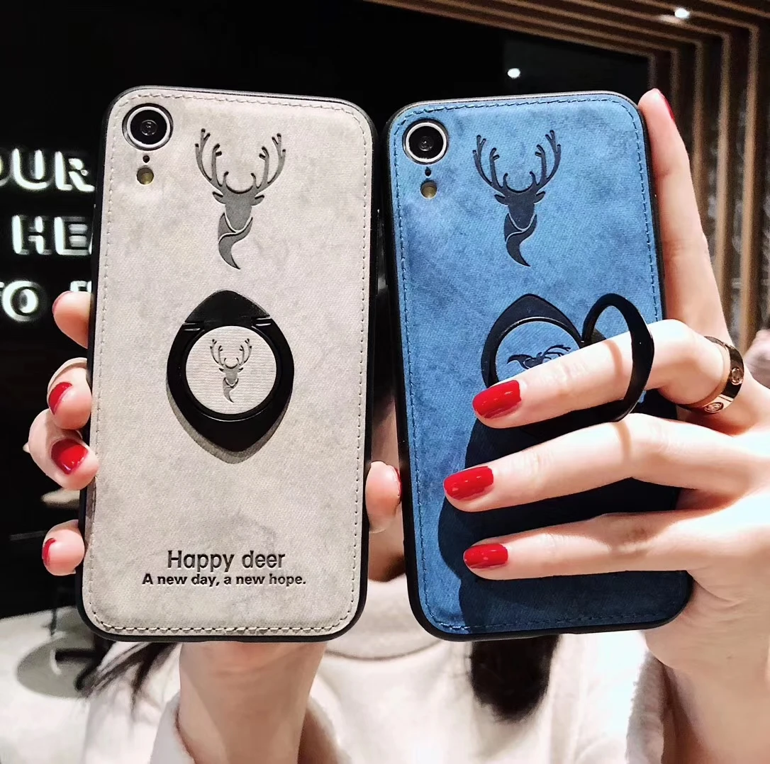 Magnetic Cloth Deer Style Full Cover Case for Iphone 6 6s 7 8 Plus X Silicone Stand XS Max XR with Ring Holder |