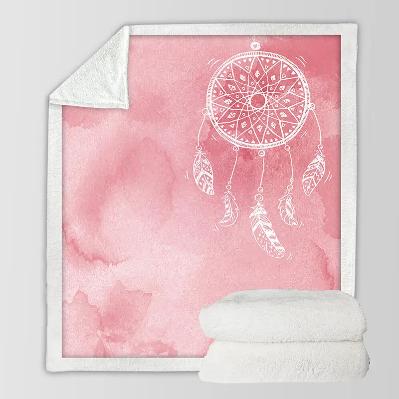 Pink BeddingOutlet Soft Velvet Plush Throw Blanket Watercolor Dreamcatcher Sherpa Blanket for Couch Blue and Pink Throw Travel - Цвет: Pink