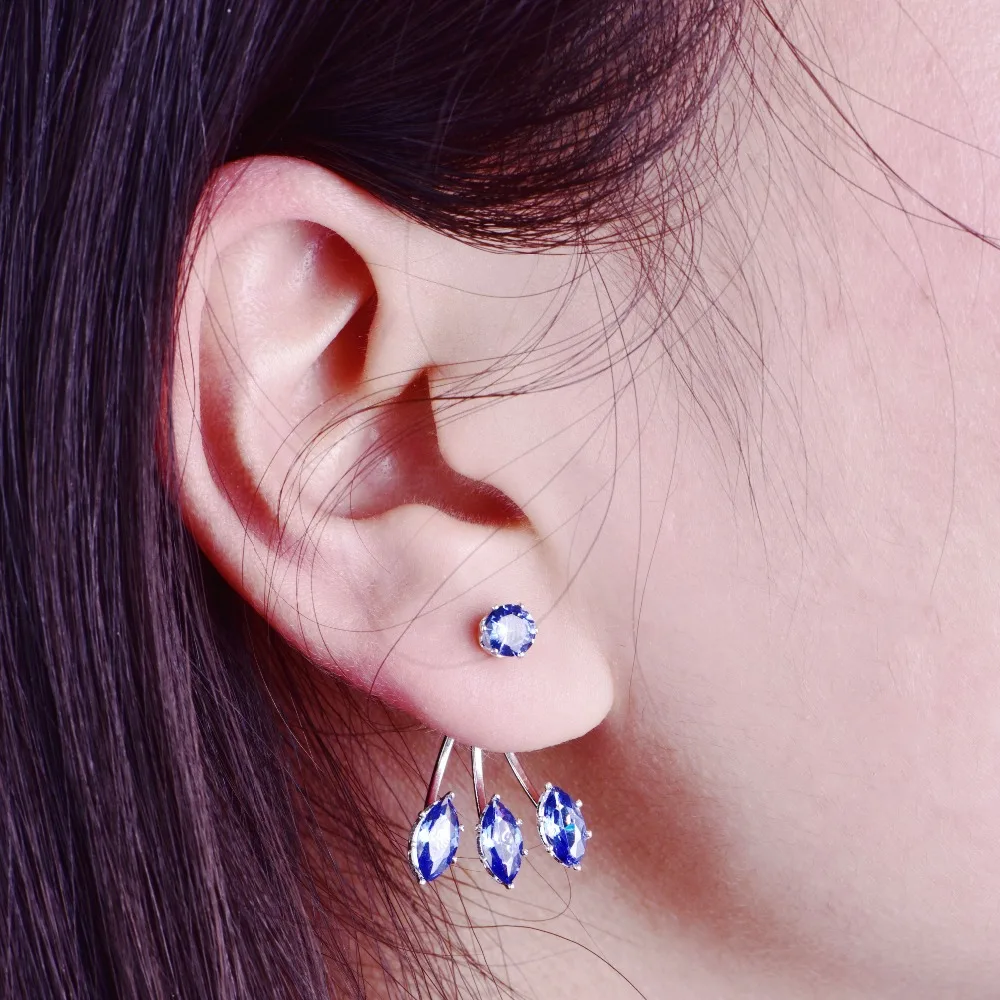 Модные геометрические серьги-гвоздики с цветами листьями и кристаллами для